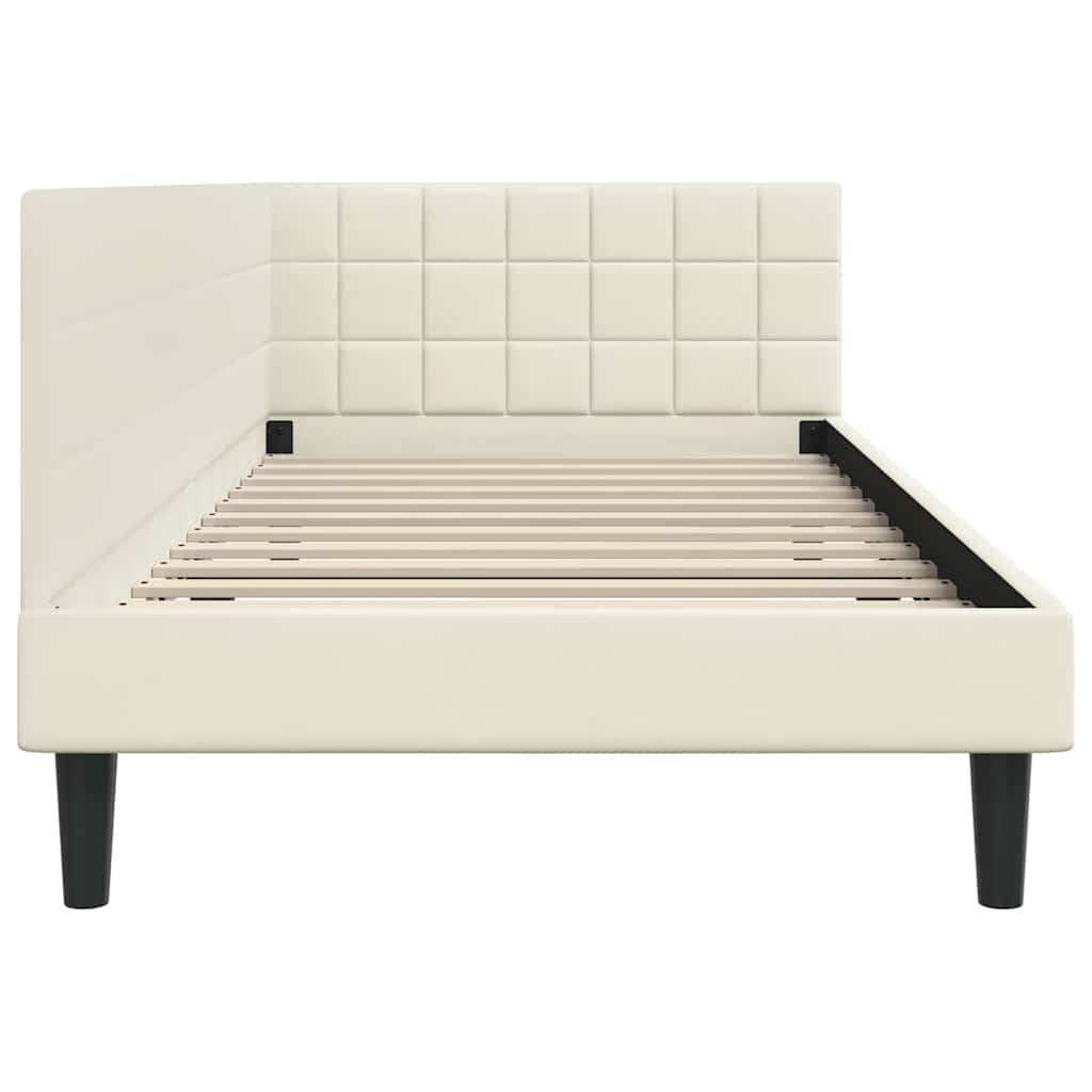 Cadre de lit d'angle avec tête de lit Crème 90 x 200 cm Velours - XIOS