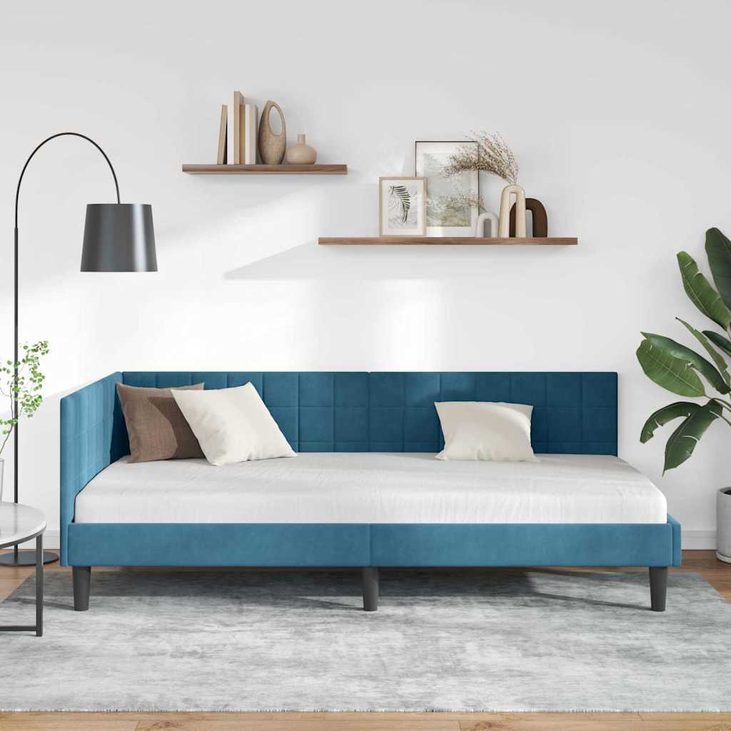 Cadre de lit d'angle Bleu 100 cm x 200 cm Velours - XIOS