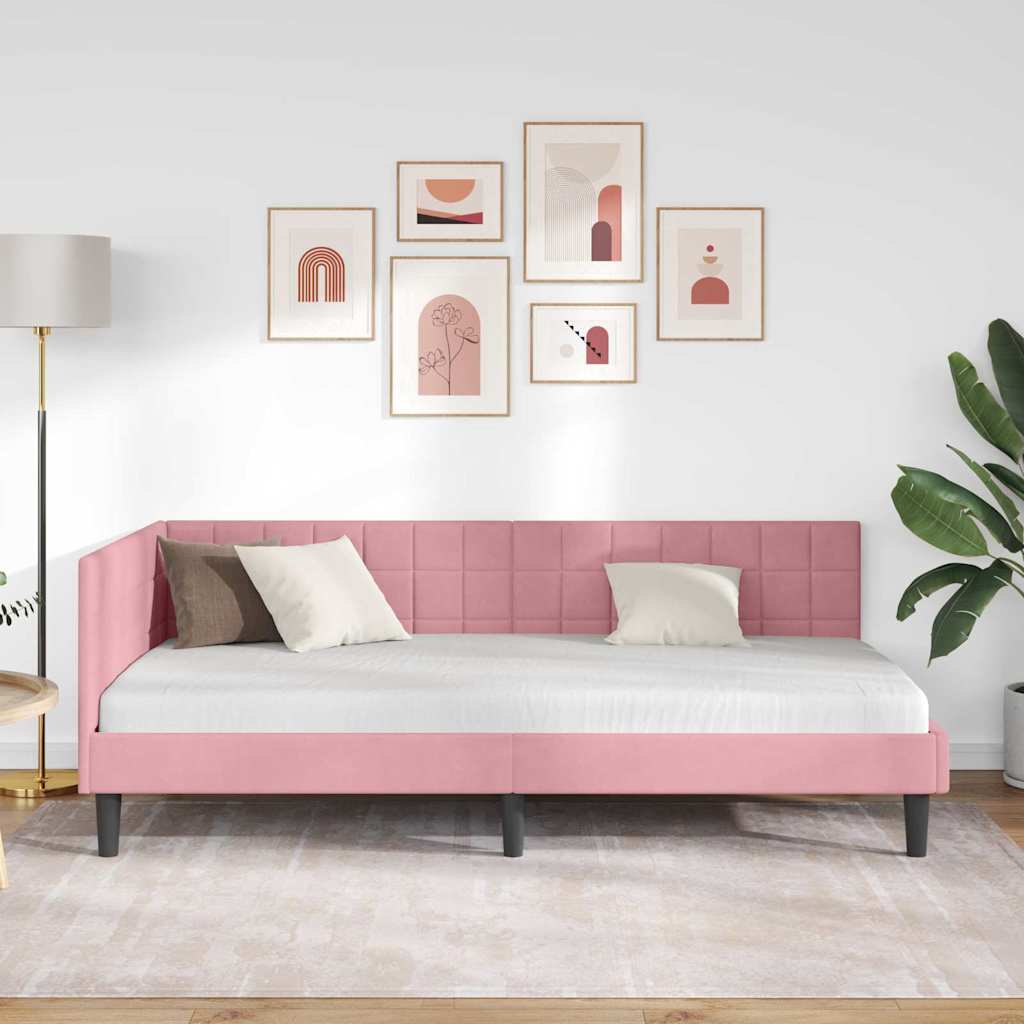 Cadre de lit d'angle avec tête de lit Rose 100 x 200 cm Velours - XIOS