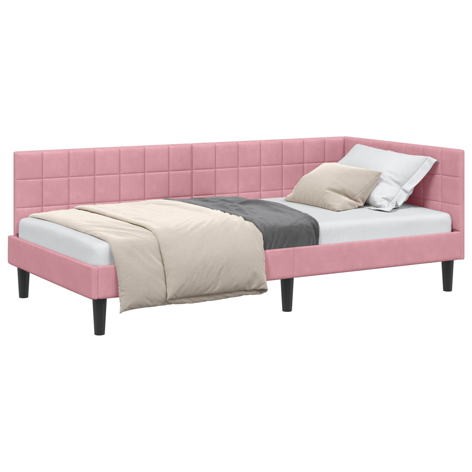 Cadre de lit d'angle Rose 100 cm x 200 cm Velours - XIOS