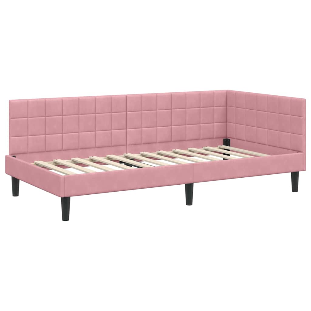 Cadre de lit d'angle avec tête de lit Rose 100 x 200 cm Velours - XIOS