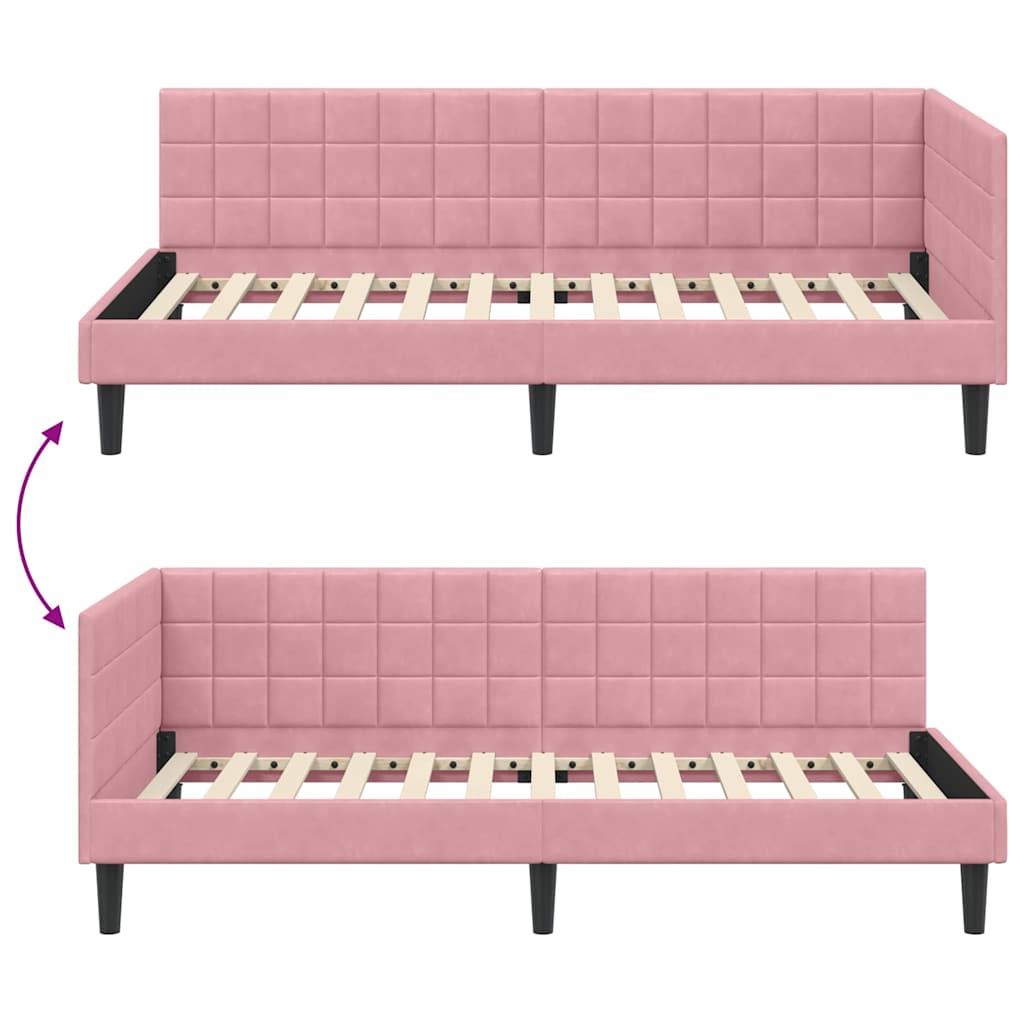 Cadre de lit d'angle avec tête de lit Rose 100 x 200 cm Velours - XIOS