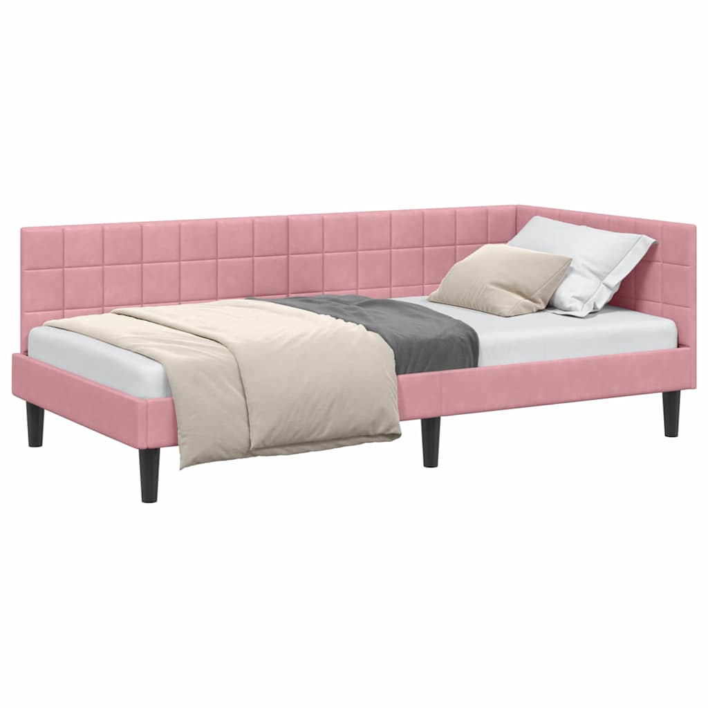 Cadre de lit d'angle avec tête de lit Rose 100 x 200 cm Velours - XIOS