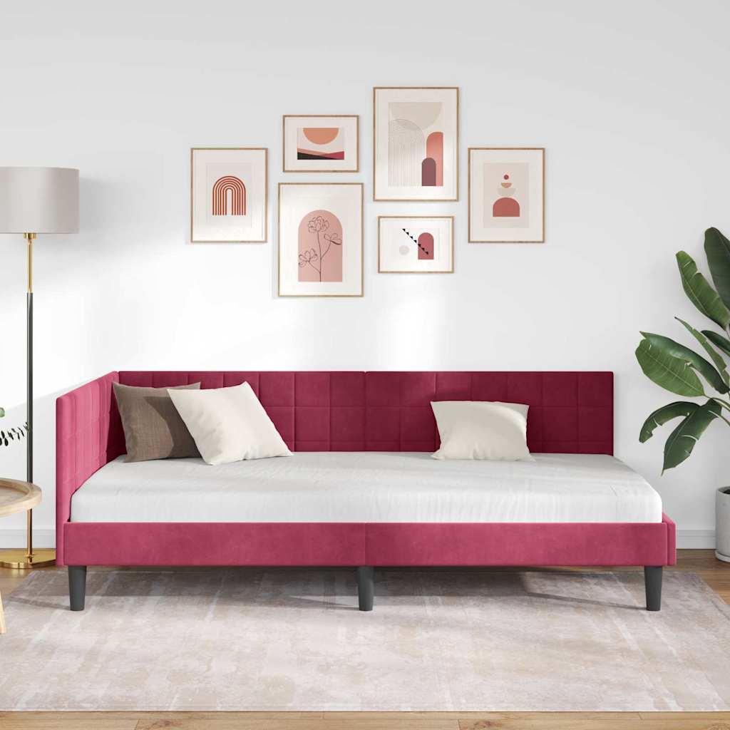 Cadre de lit d'angle Bordeaux 100 cm x 200 cm Velours - XIOS