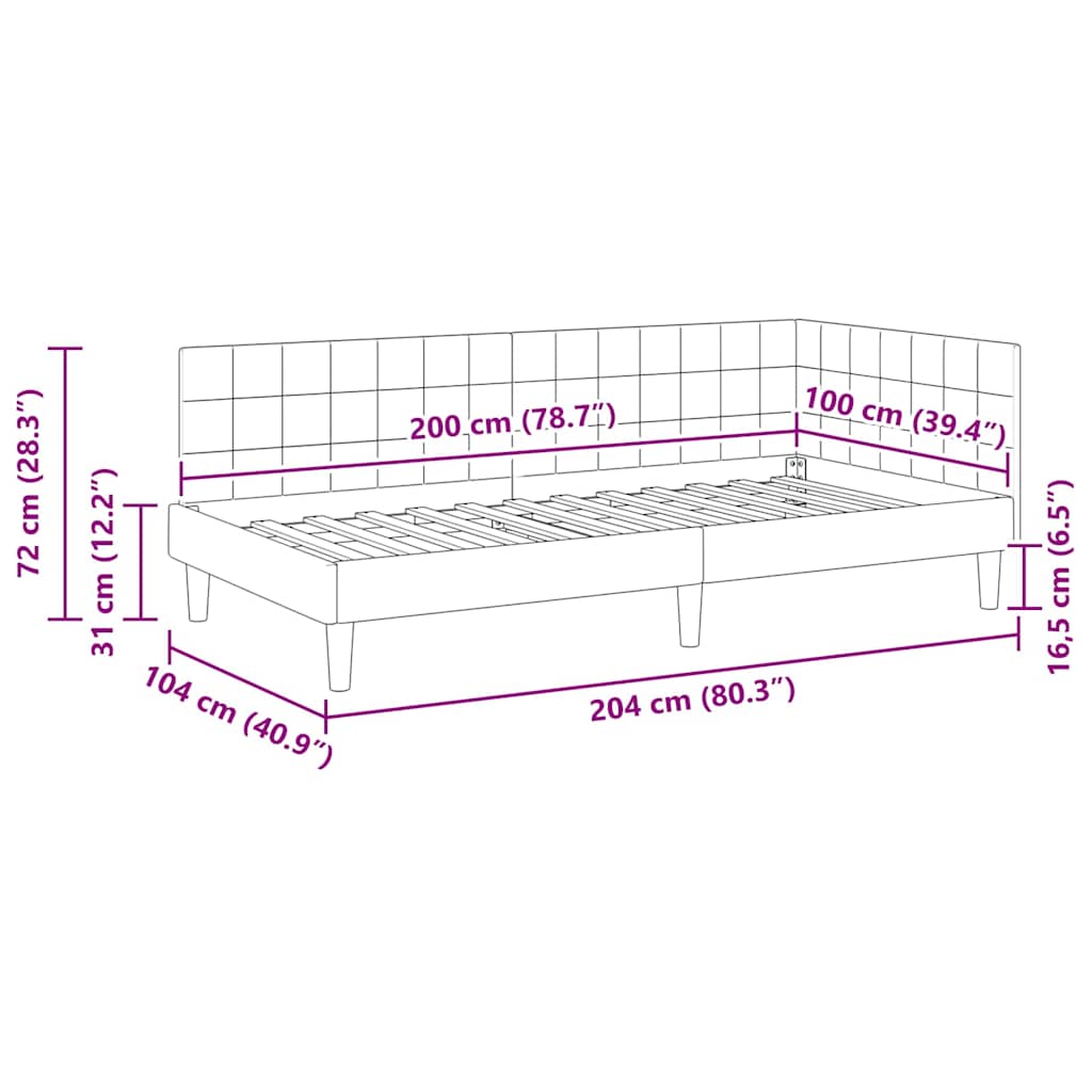 Cadre de lit d'angle Crème 100 x 200 cm Velours - XIOS