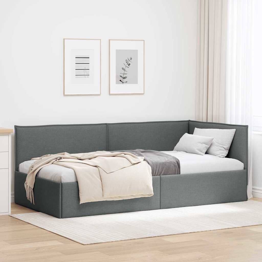 Cadre de lit d'angle Gris foncé 80 x 200 cm tissu - XIOS