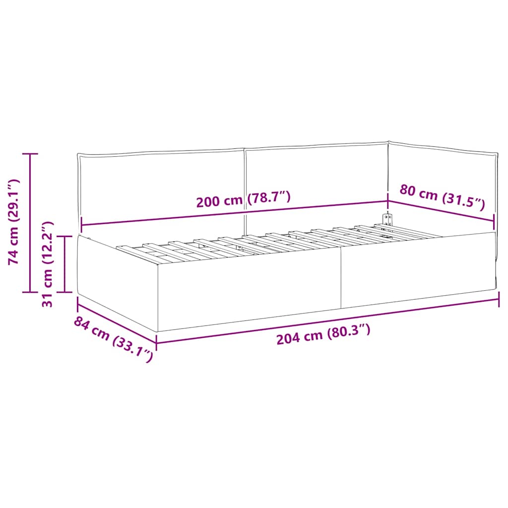 Cadre de lit d'angle Gris foncé 80 x 200 cm tissu - XIOS