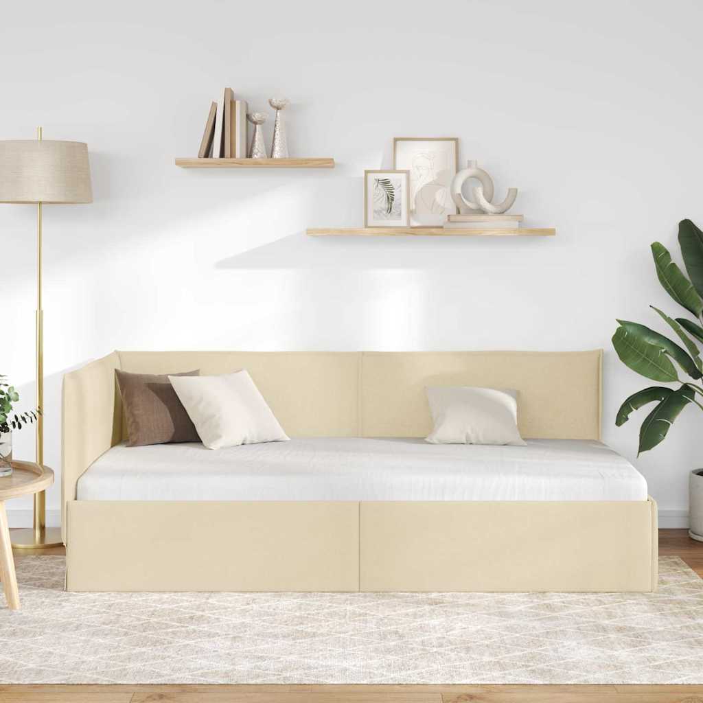 Cadre de lit d'angle avec tête de lit Crème 80 x 200 cm tissu - XIOS