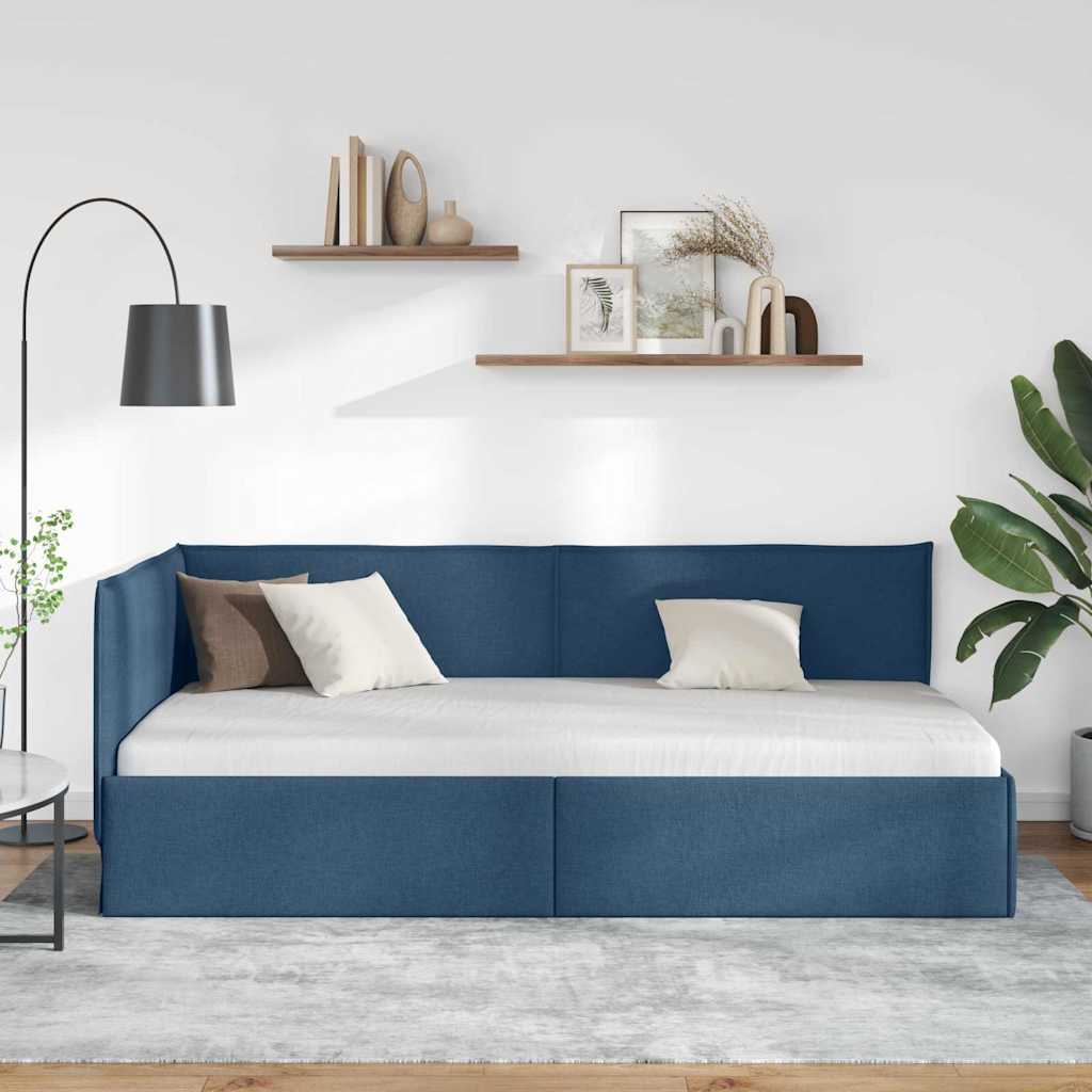Cadre de lit d'angle avec tête de lit Bleu 80 x 200 cm tissu