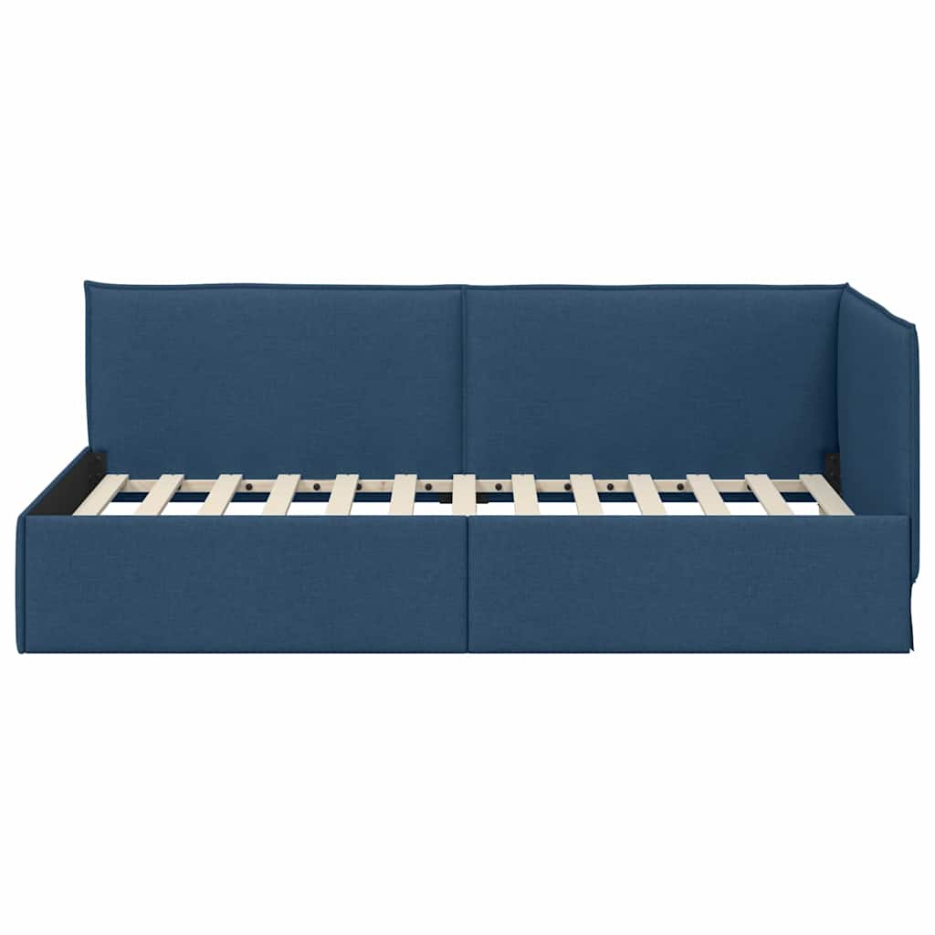 Cadre de lit d'angle avec tête de lit Bleu 80 x 200 cm tissu