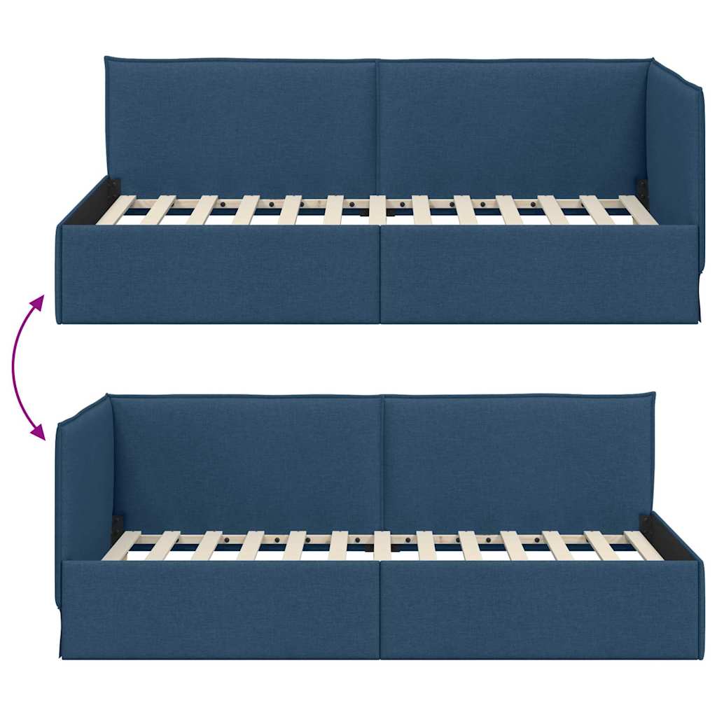 Cadre de lit d'angle avec tête de lit Bleu 80 x 200 cm tissu