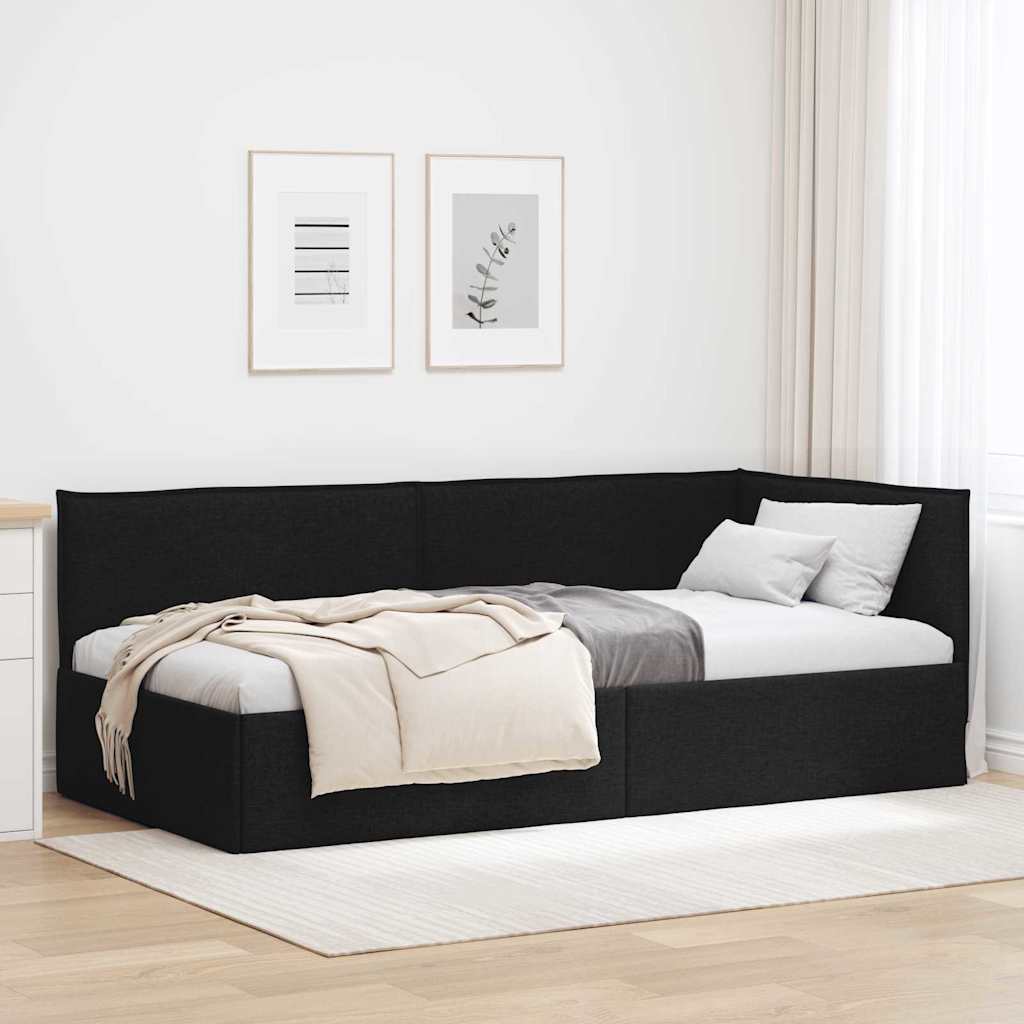 Cadre de lit d'angle avec tête de lit Noir 90 x 190 cm tissu - XIOS