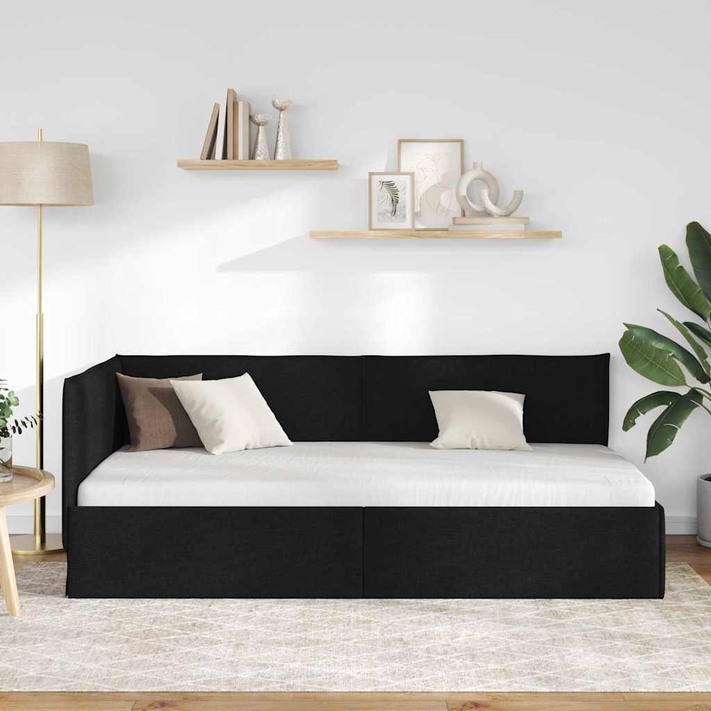 Cadre de lit d'angle avec tête de lit Noir 90 x 190 cm tissu - XIOS