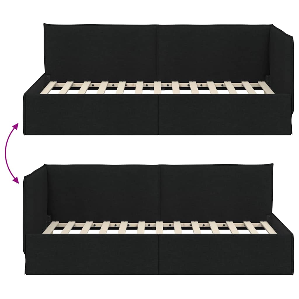 Cadre de lit d'angle avec tête de lit Noir 90 x 190 cm tissu - XIOS