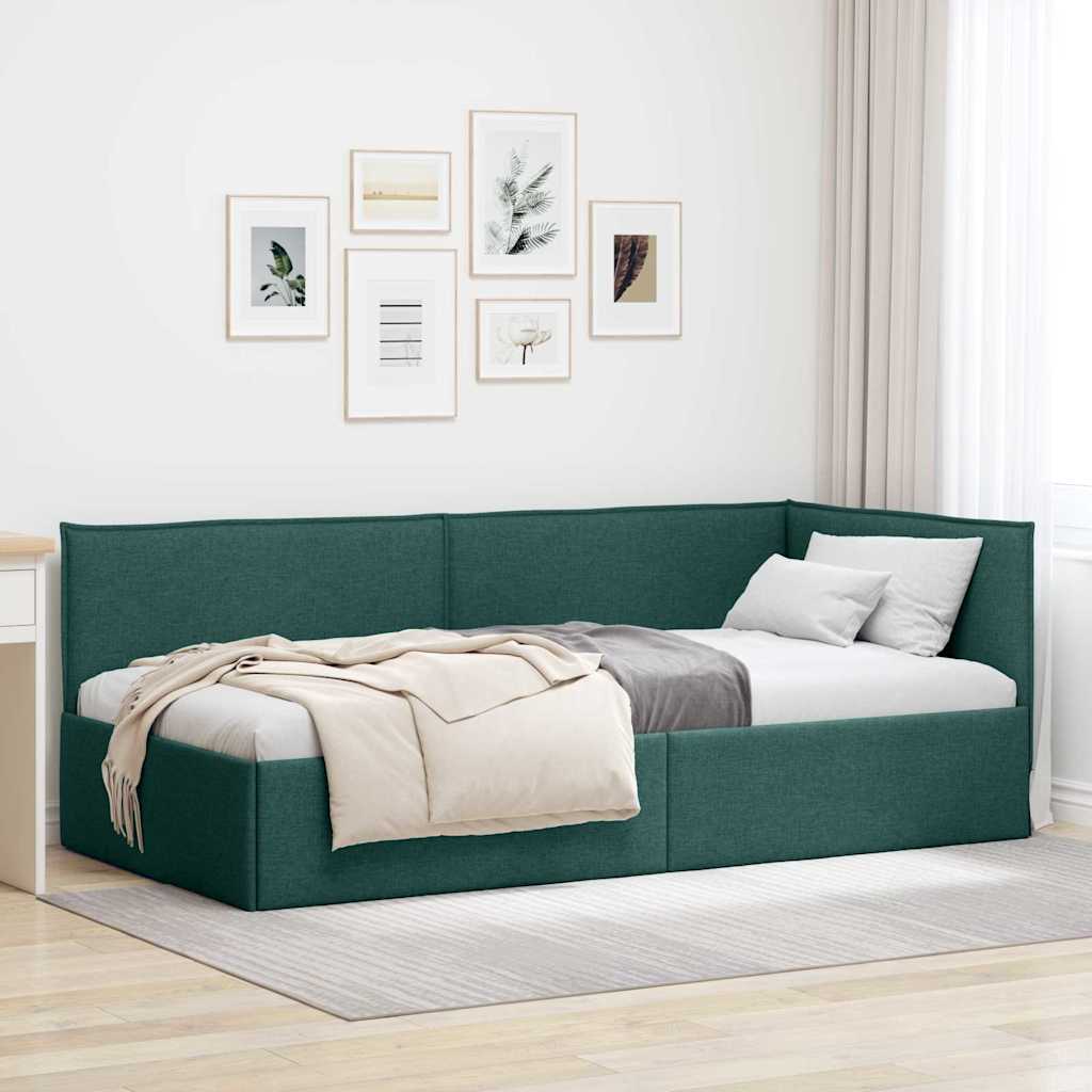 Cadre de lit d'angle Vert foncé 90 x 190 cm tissu - XIOS