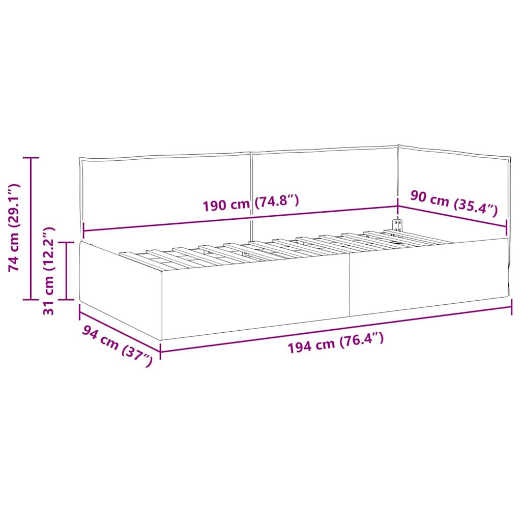 Cadre de lit d'angle avec tête de lit Bleu 90 x 190 cm tissu - XIOS
