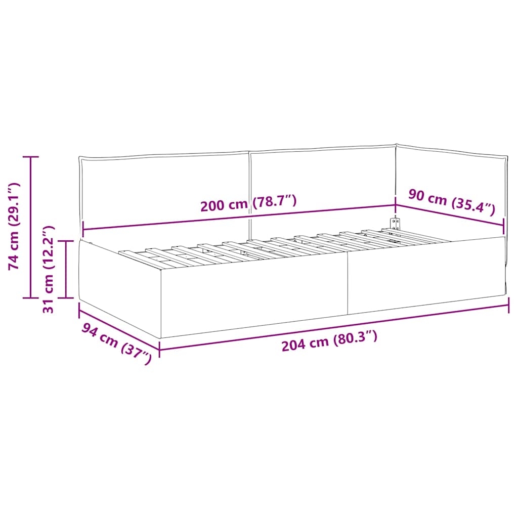 Cadre de lit d'angle Bordeaux 90 x 200 cm tissu - XIOS