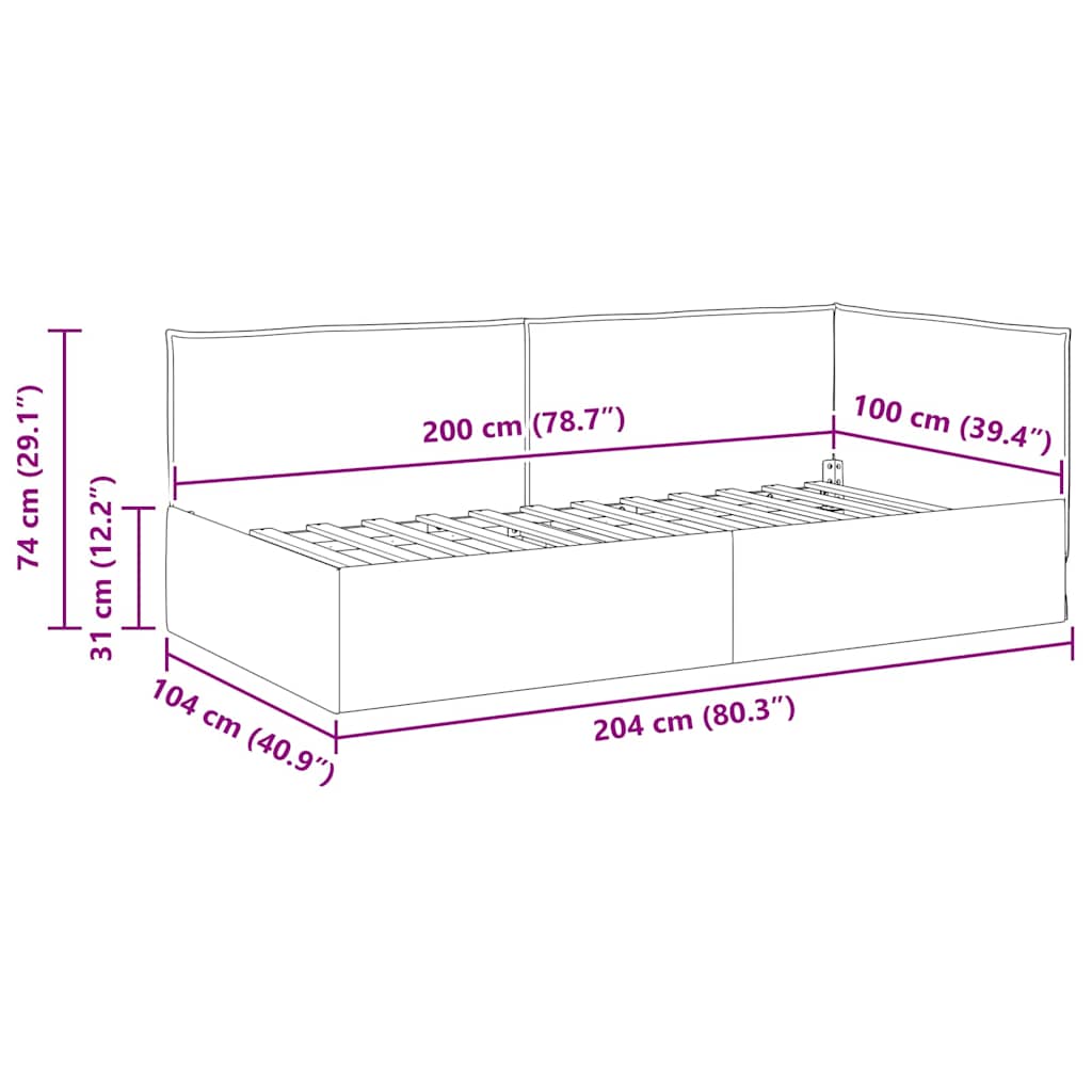 Cadre de lit d'angle avec tête de lit Noir 100 x 200 cm tissu - XIOS