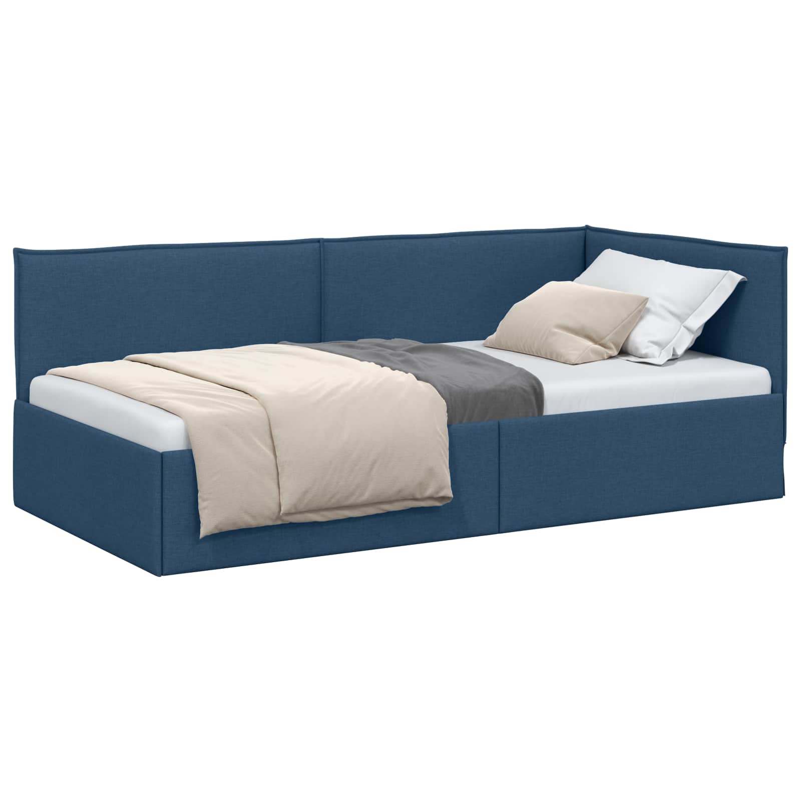 Cadre de lit d'angle avec tête de lit Bleu 100 x 200 cm tissu - XIOS