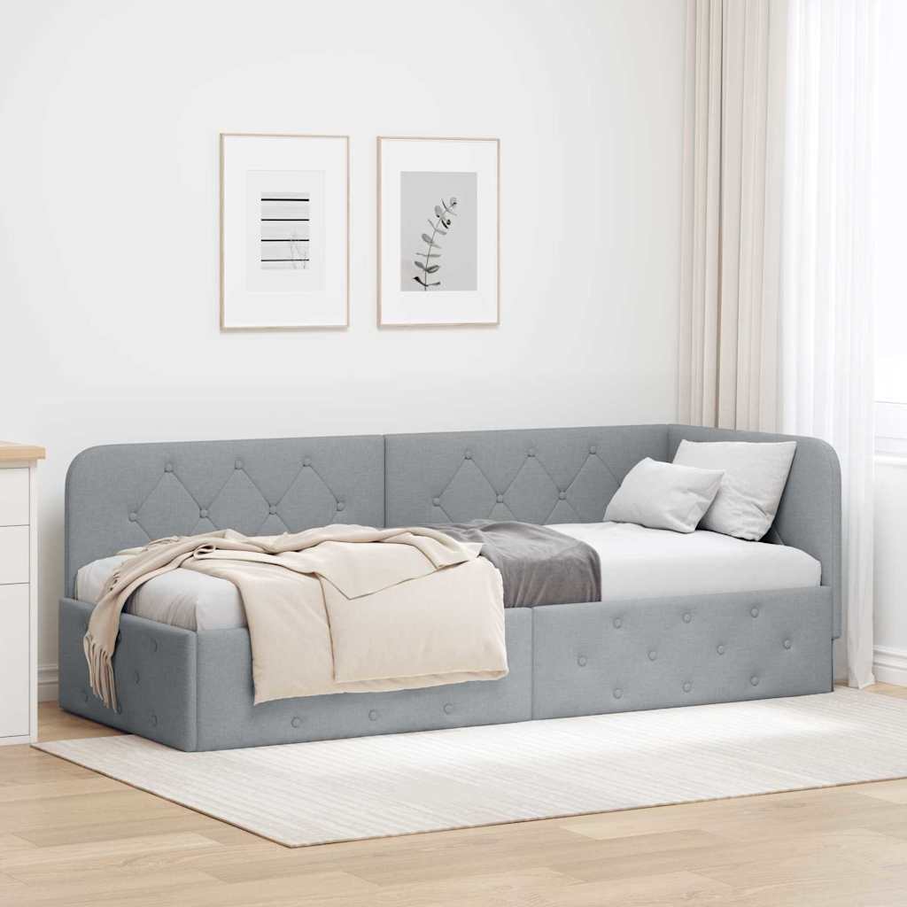 Cadre de lit d'angle Gris clair 80 x 200 cm tissu - XIOS