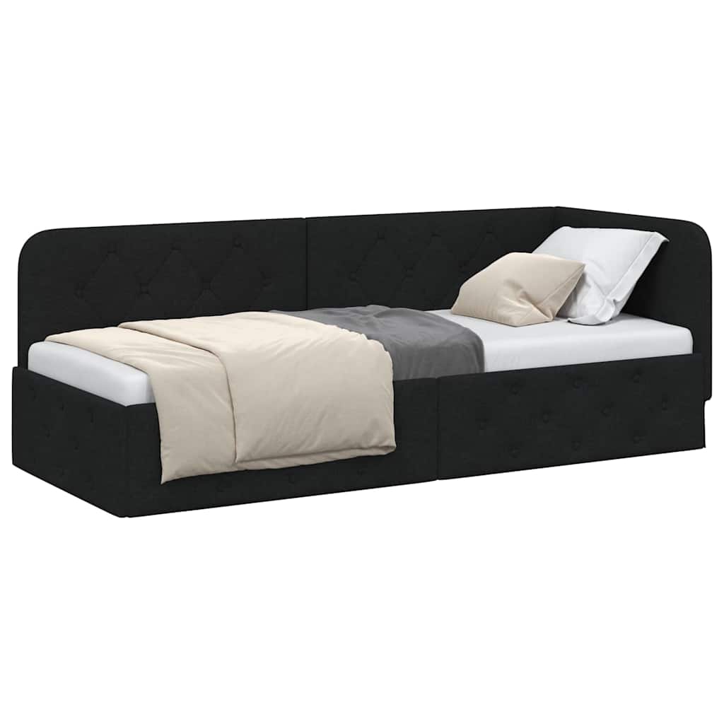 Cadre de lit d'angle avec tête de lit Noir 80 x 200 cm tissu - XIOS