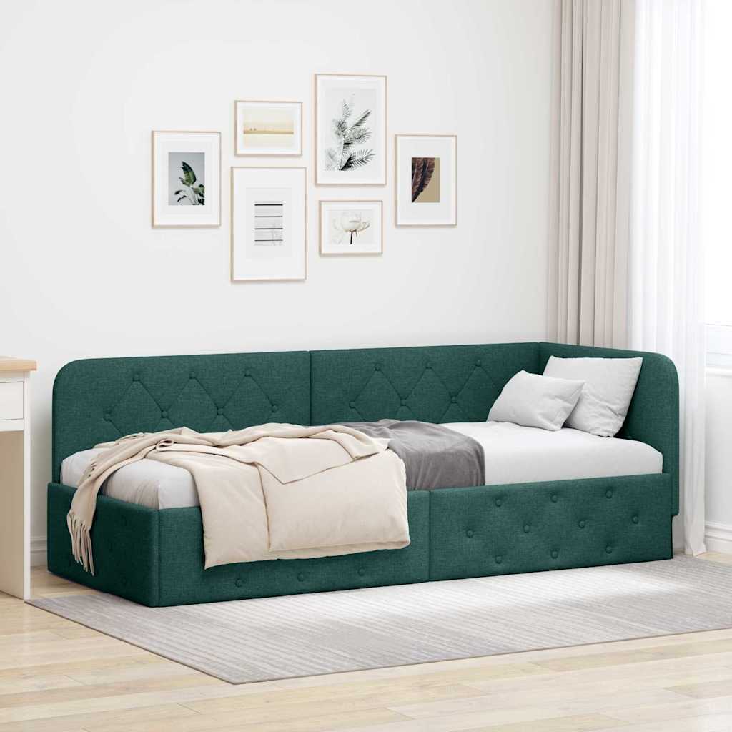 Cadre de lit d'angle Vert foncé 80 x 200 cm tissu - XIOS