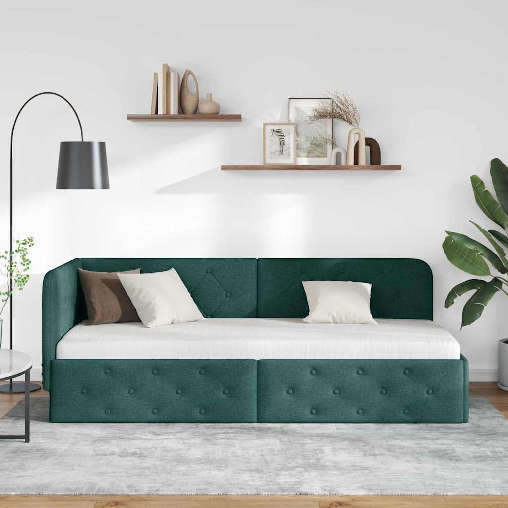 Cadre de lit d'angle Vert foncé 80 x 200 cm tissu - XIOS