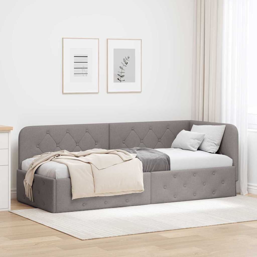 Cadre de lit d'angle avec tête de lit Taupe 80 x 200 cm tissu - XIOS