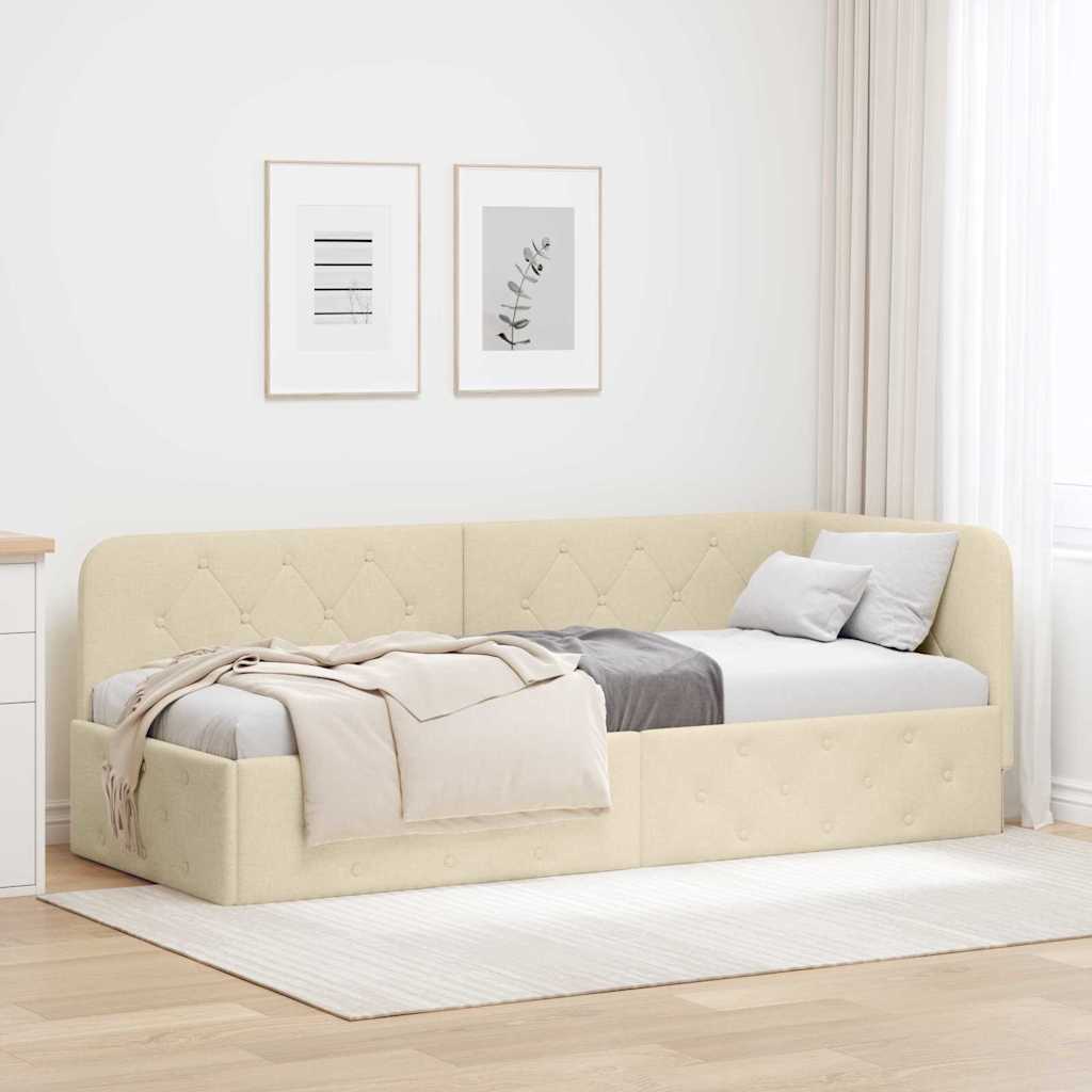 Cadre de lit d'angle avec tête de lit Crème 80 x 200 cm tissu - XIOS