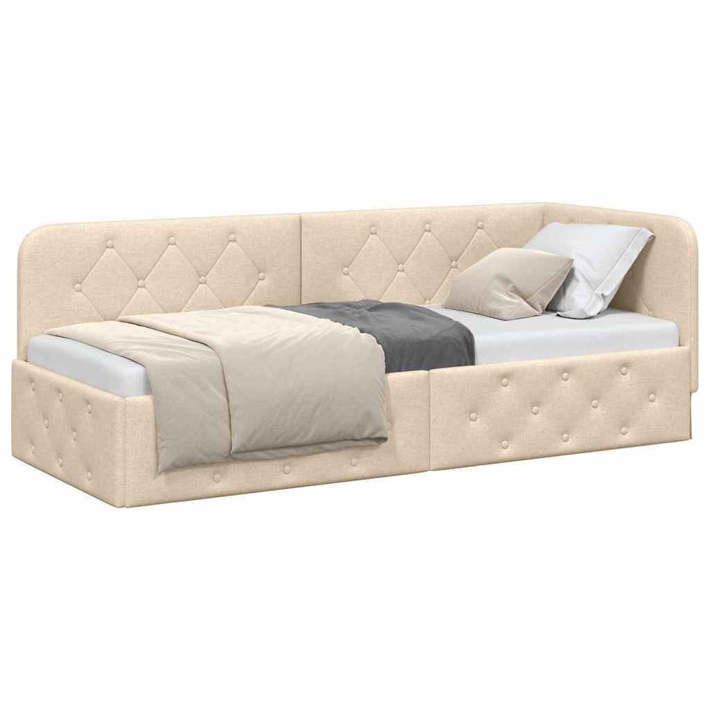 Cadre de lit d'angle avec tête de lit Crème 80 x 200 cm tissu - XIOS