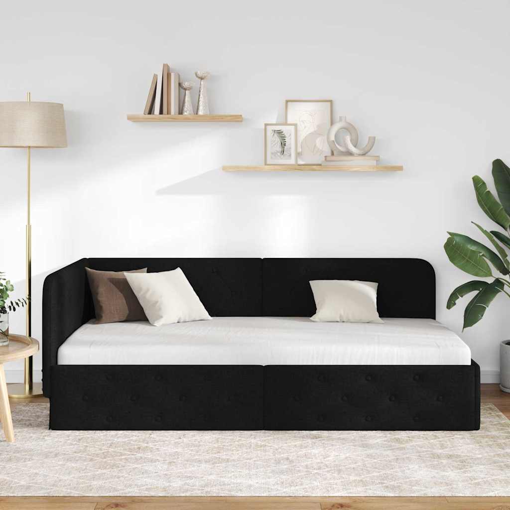 Cadre de lit d'angle avec tête de lit Noir 90 x 190 cm tissu - XIOS
