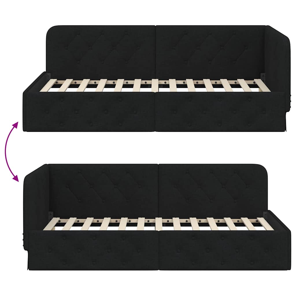 Cadre de lit d'angle avec tête de lit Noir 90 x 190 cm tissu - XIOS