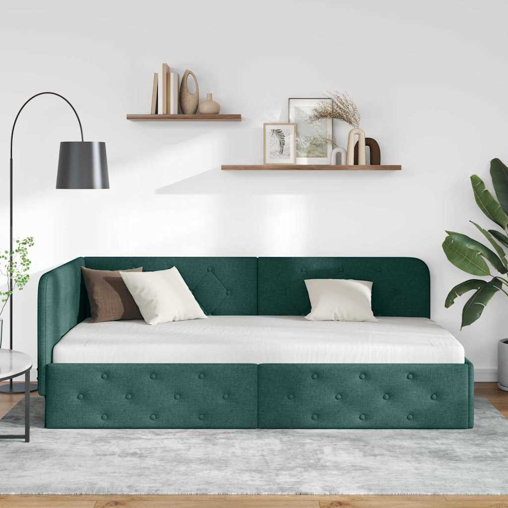Cadre de lit d'angle Vert foncé 90 x 190 cm tissu - XIOS