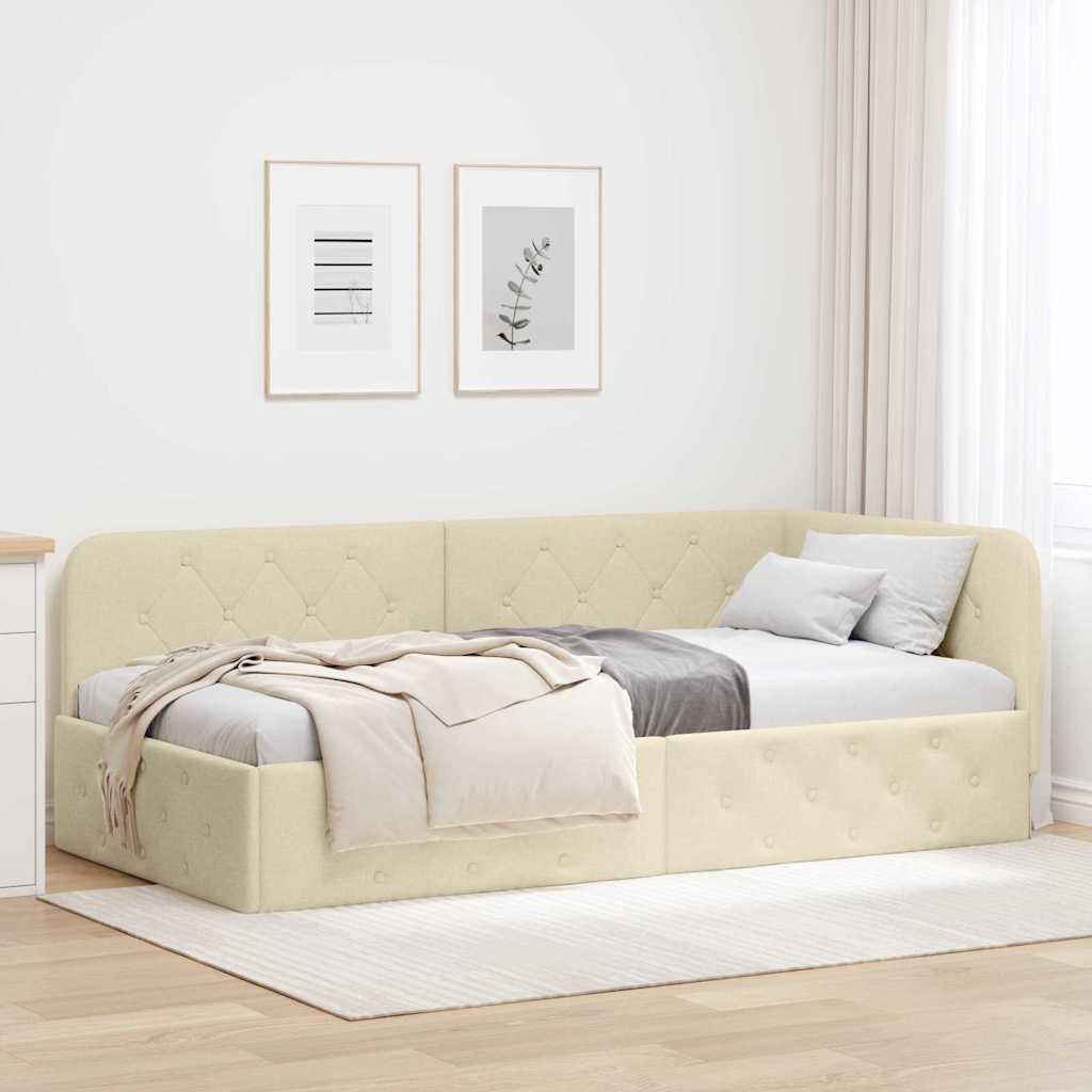 Cadre de lit d'angle avec tête de lit Crème 90 x 190 cm tissu - XIOS