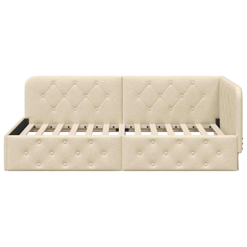Cadre de lit d'angle avec tête de lit Crème 90 x 190 cm tissu - XIOS
