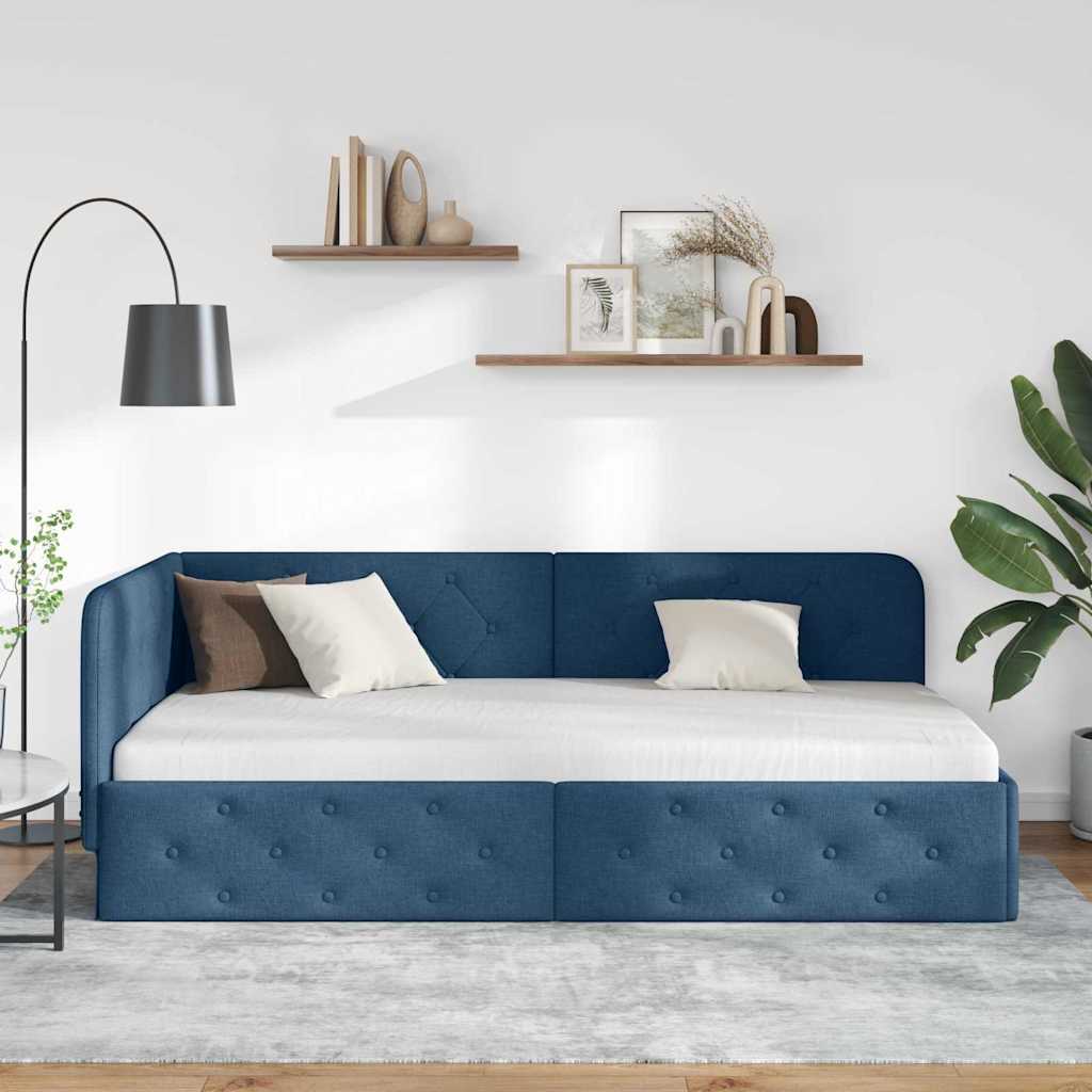 Cadre de lit d'angle avec tête de lit Bleu 90 x 190 cm tissu - XIOS
