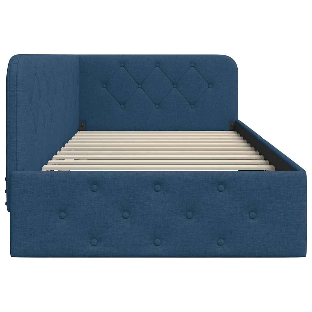 Cadre de lit d'angle avec tête de lit Bleu 90 x 190 cm tissu - XIOS