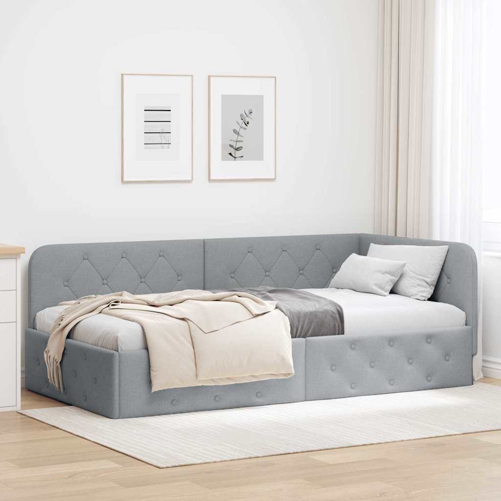 Cadre de lit d'angle Gris clair 90 x 200 cm tissu - XIOS