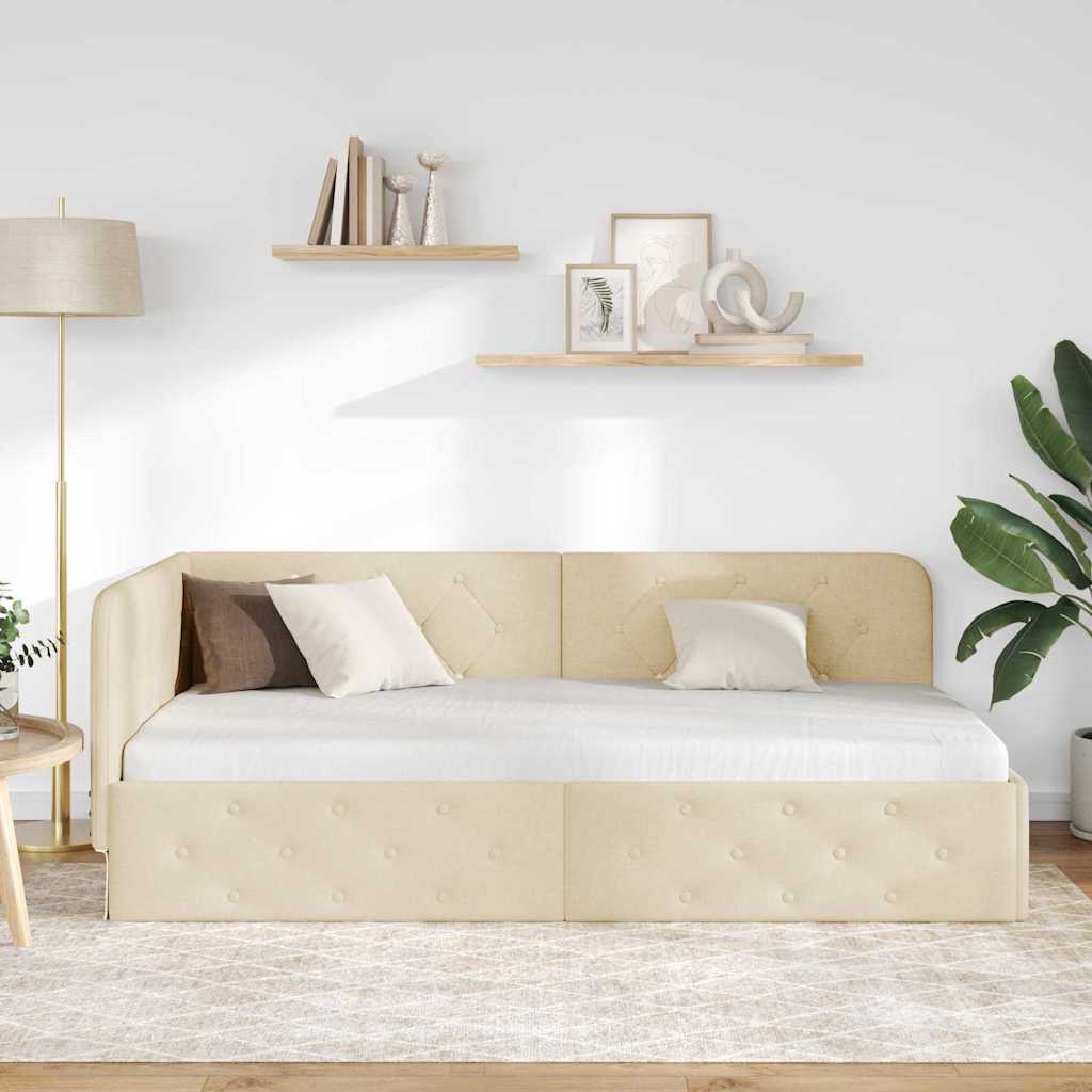 Cadre de lit d'angle avec tête de lit Crème 90 x 200 cm tissu - XIOS