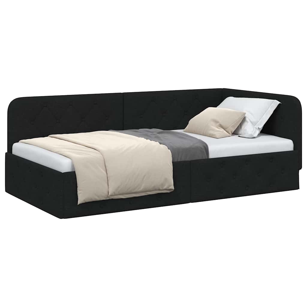 Cadre de lit d'angle avec tête de lit Noir 100 x 200 cm tissu - XIOS