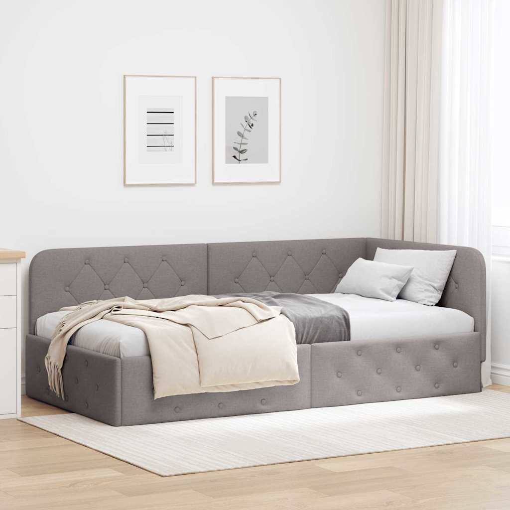 Cadre de lit d'angle avec tête de lit Taupe 100 x 200 cm tissu - XIOS