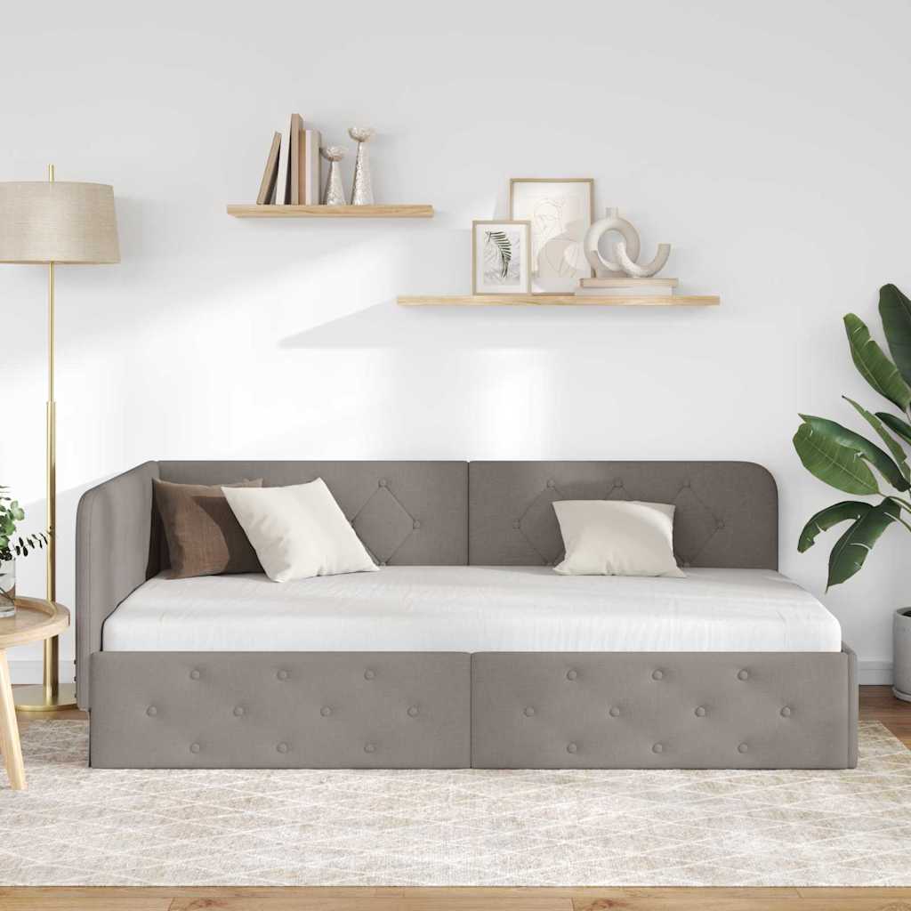 Cadre de lit d'angle avec tête de lit Taupe 100 x 200 cm tissu - XIOS