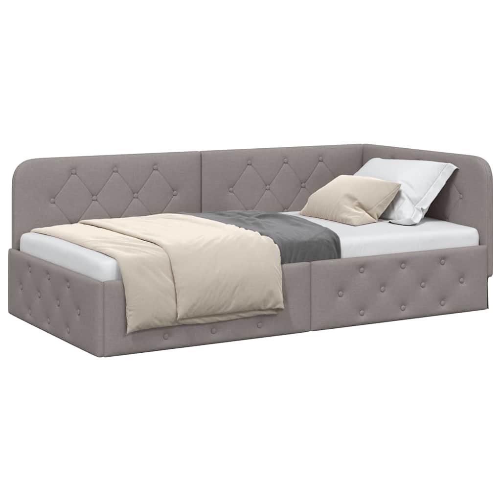 Cadre de lit d'angle avec tête de lit Taupe 100 x 200 cm tissu - XIOS