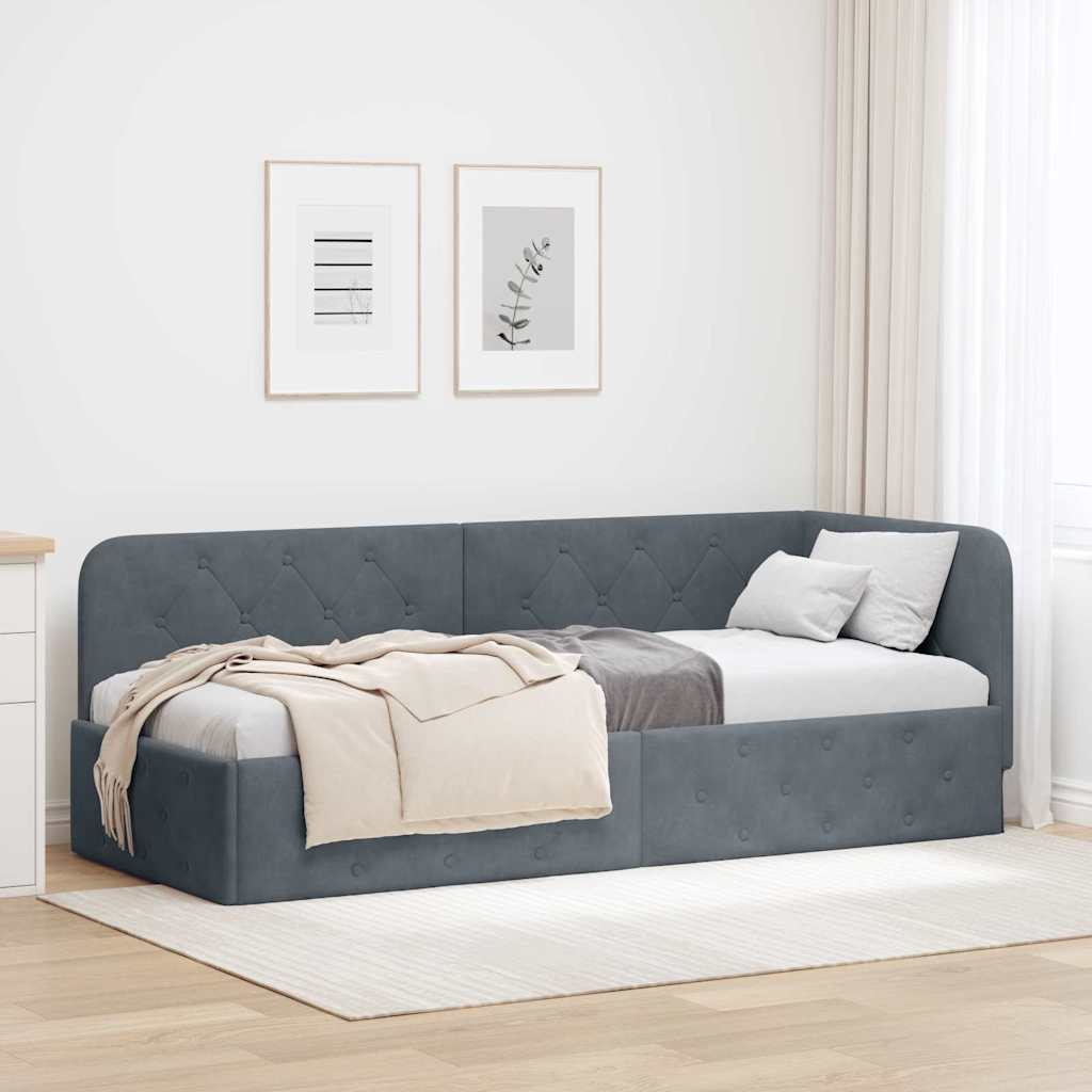 Cadre de lit d'angle Gris foncé 80 x 200 cm Velours - XIOS