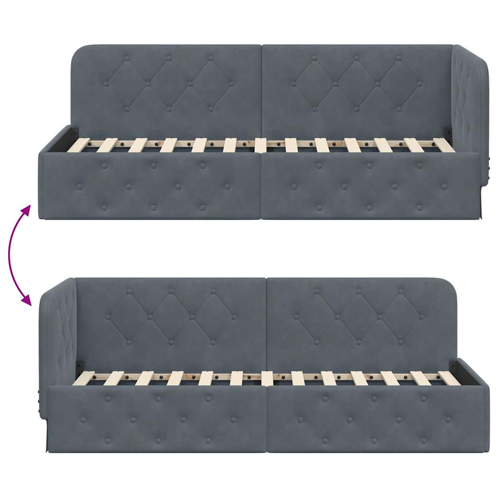 Cadre de lit d'angle Gris foncé 80 x 200 cm Velours - XIOS