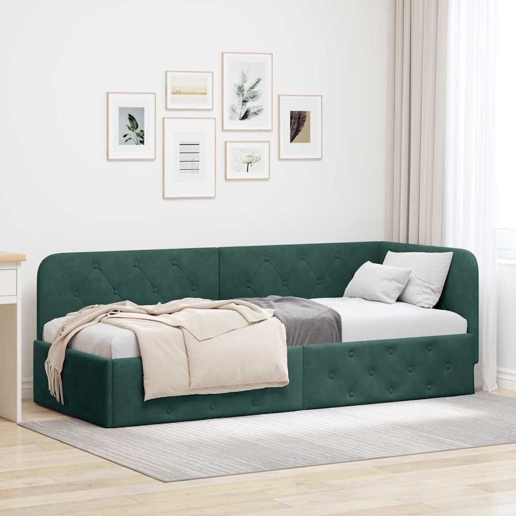 Cadre de lit d'angle Vert foncé 80 x 200 cm Velours - XIOS