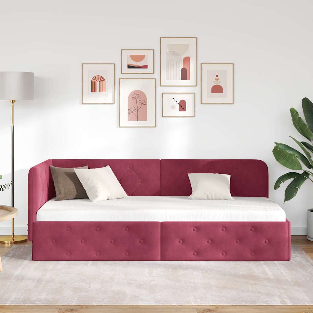 Cadre de lit d'angle Bordeaux 80 x 200 cm Velours - XIOS