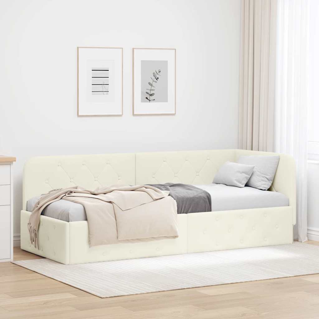 Cadre de lit d'angle avec tête de lit Crème 80 x 200 cm Velours - XIOS