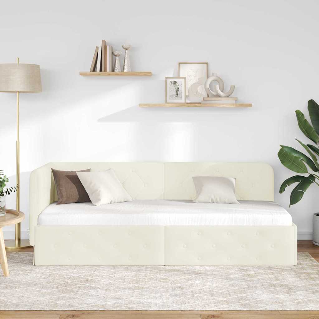 Cadre de lit d'angle avec tête de lit Crème 80 x 200 cm Velours - XIOS