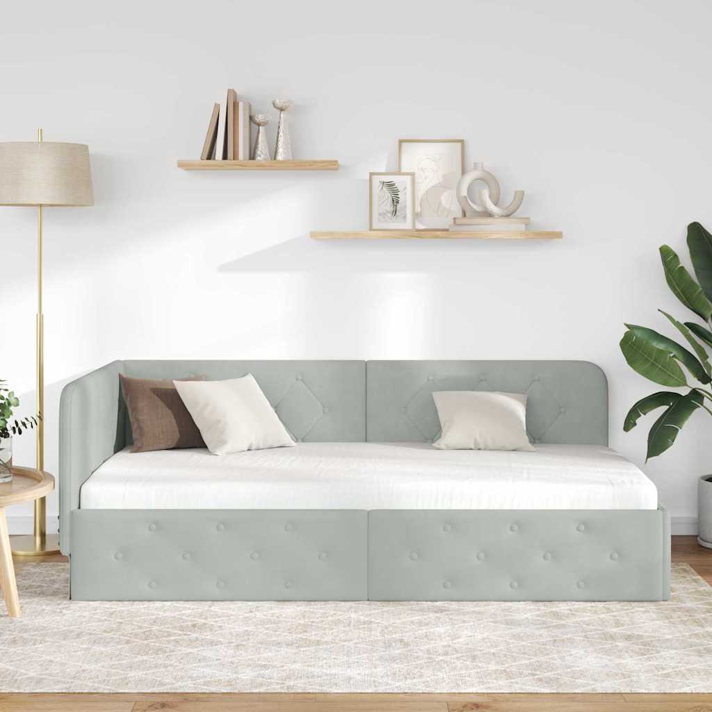 Cadre de lit d'angle Gris clair 90 x 190 cm Velours - XIOS